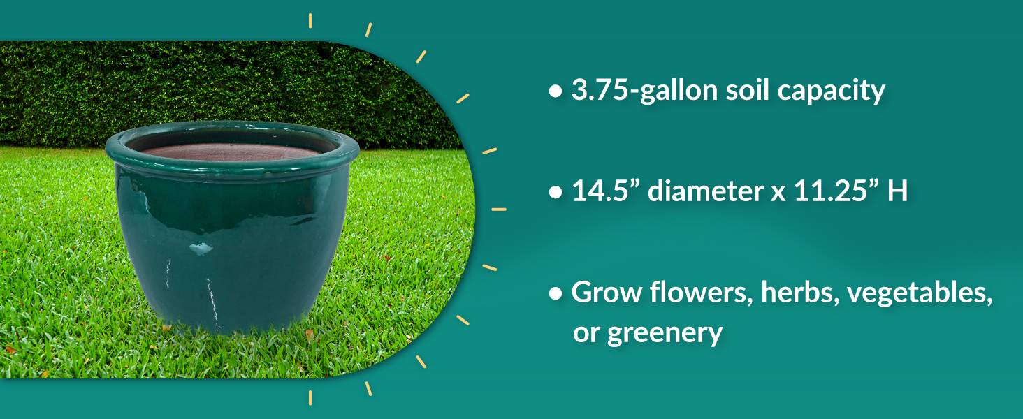3.75-gallon soil capacity 14.5&amp;#34; diameter x 11.25&amp;#34; height grow flowers herbs vegetables greenery