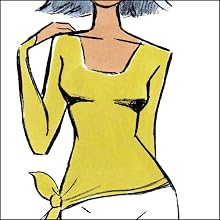 fashion illustration of a woman in a chartreuse square neck long sleeve top with knot at the hip