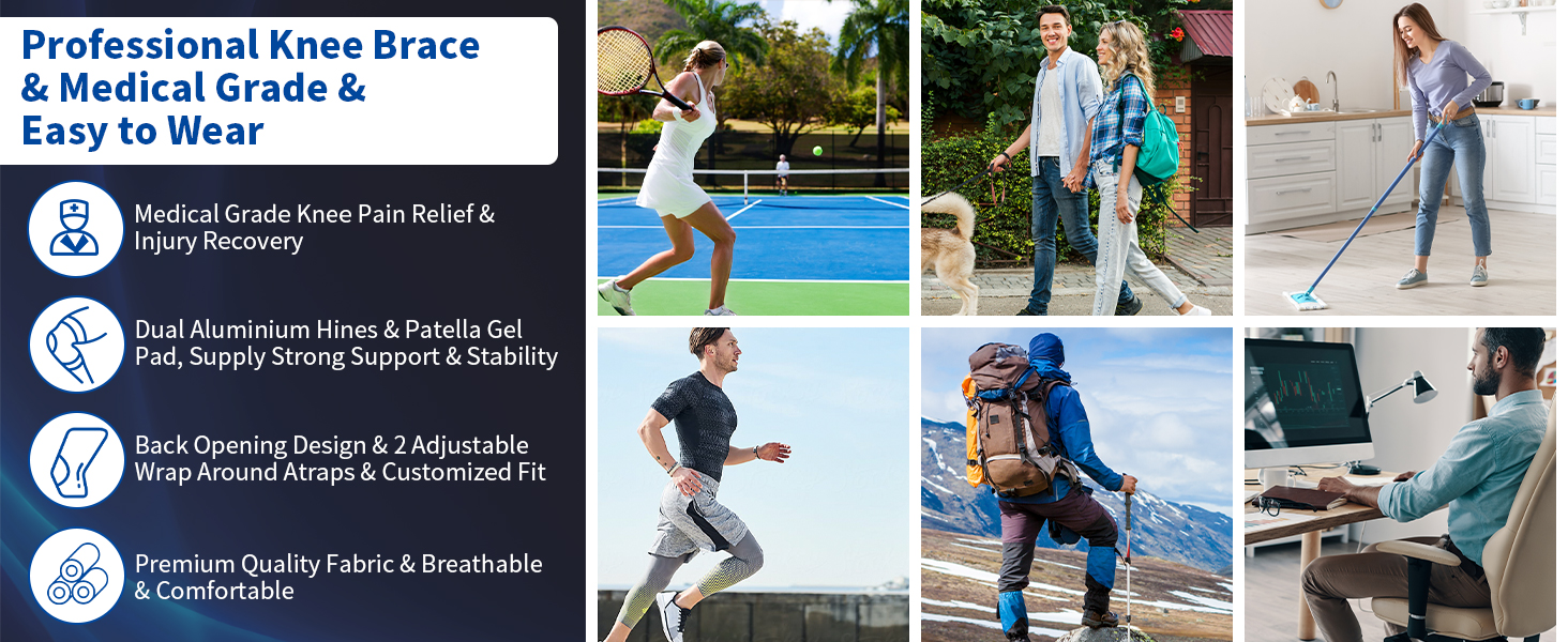 hinged knee brace with side stabilizers for men women