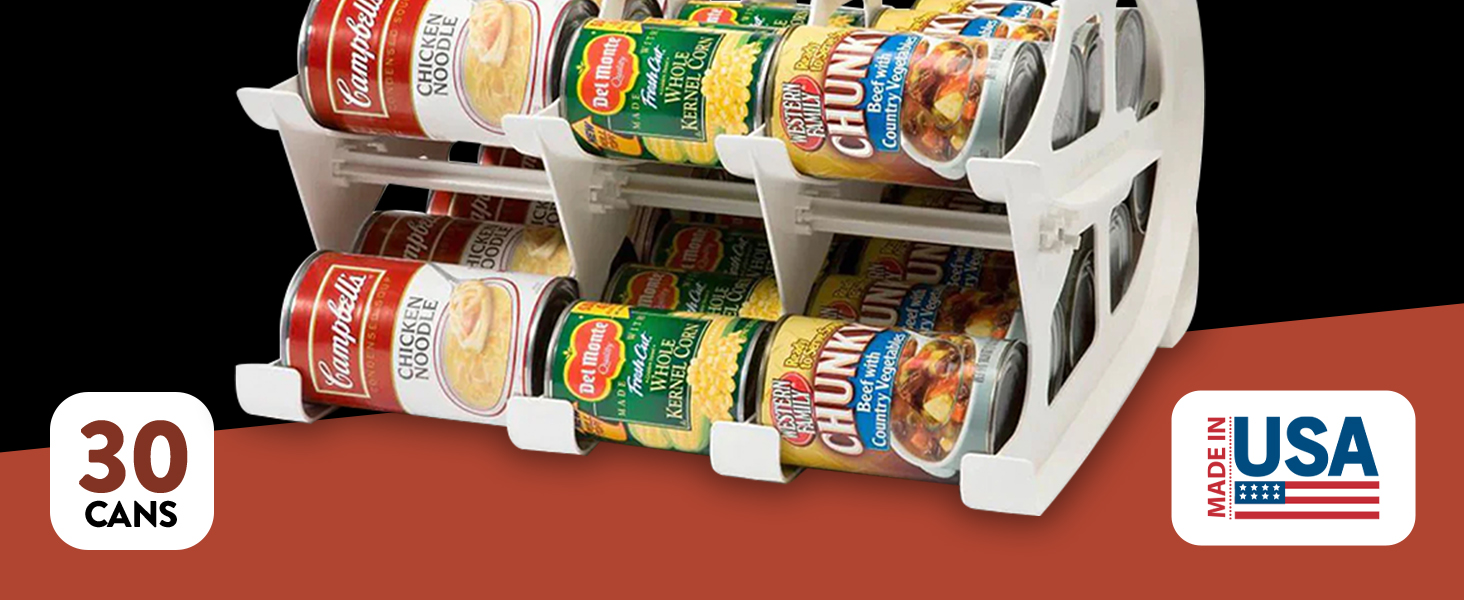 FIFO Countertop Mini Can Tracker Holds 30 Standard 10 to 24 Oz Can Sizes, White