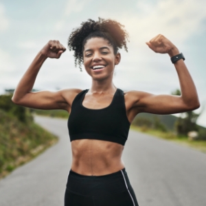 Woman flexing her arms