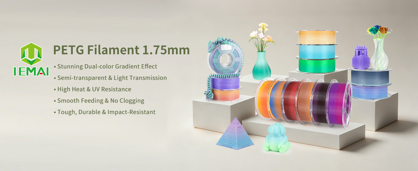 IEMAI translucent 3d printer filament dual color gradient PETG filament 1.75mm for lampshade