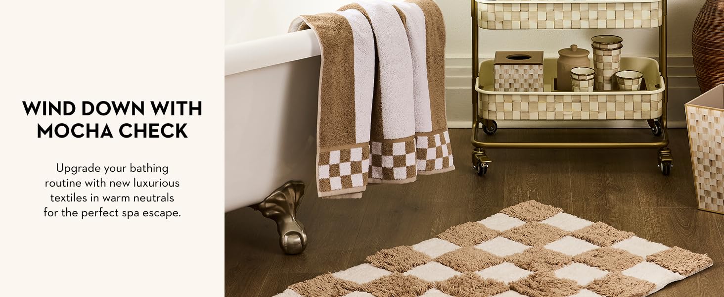 Taupe bath mat to complete your mocha check bath collection.