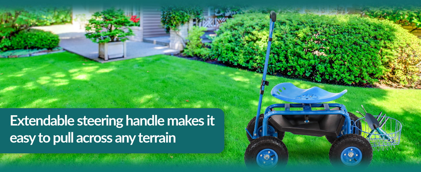 Extendable steering handle makes it easy to pull across any terrain
