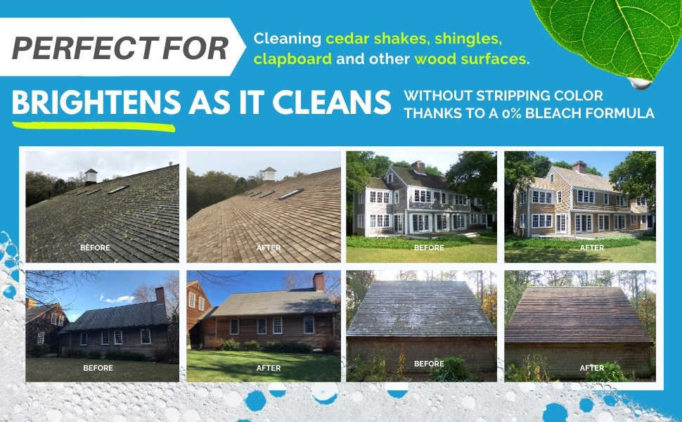 CEDAR WASH Eco-Safe and Organic Wood Cleaner Bleach-Free Cedar Shakes, Shingles, Clapboard, Decks