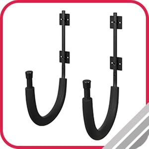 Image of garage shelving hooks with padding.