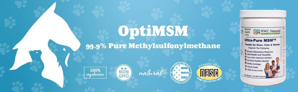 MSM Powder, Pure MSM, Vegetarian, Non GMO, Natural, Made in USA for dogs, cats, horses, puppy kitten
