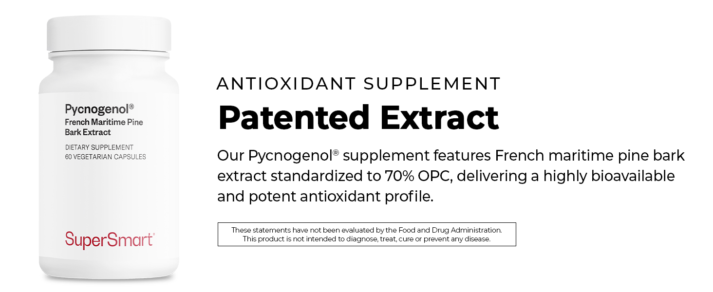 Pycnogenol Antioxidant Supplement Patented Extract French Maritime Pine Bark 70% OPC Potent Profile