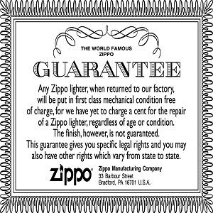 lifetime guarantee, zippo lifetime guarantee, world famous zippo guarantee, zippo guarantee