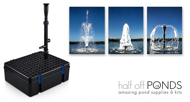 Sting Ray fountain kit with three decorative spray patterns and Half Off Ponds branding