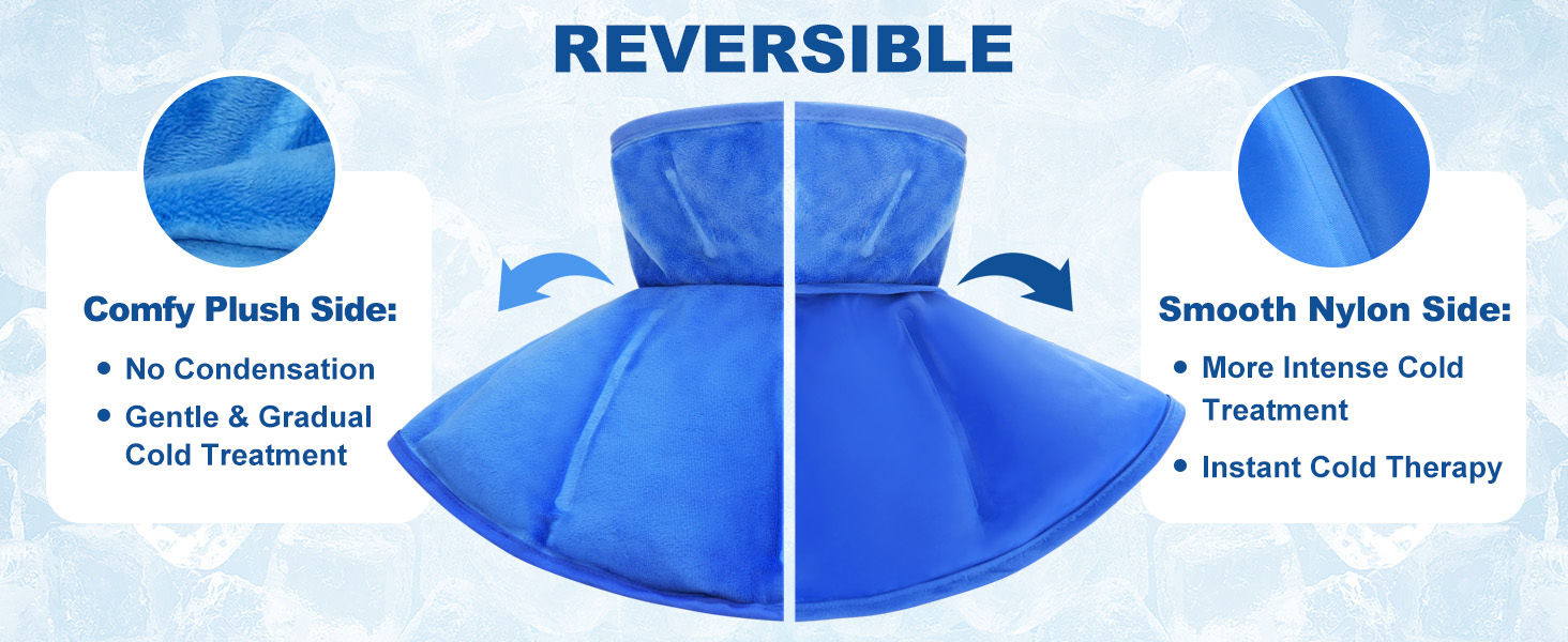 Plush Side for a more gentle treatment, smooth Nylon for a more intense cold treatment