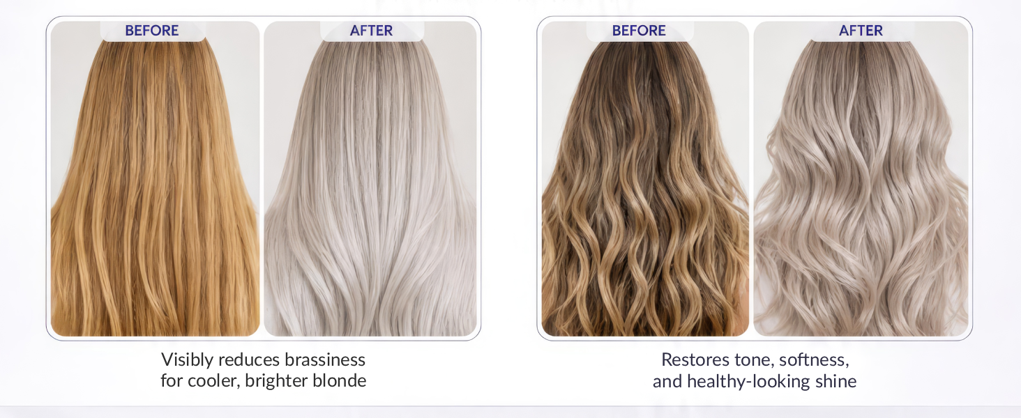 Real Results Before After Purple Blue Mask anti-brassiness