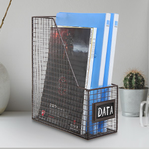 Metal Wire Document Magazine Storage Baskets with Chalkboard Label Holders, Set of 2
