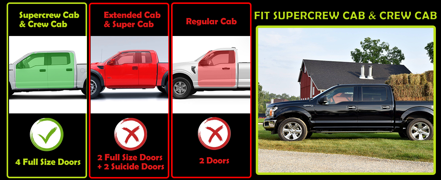 Fits Ford F150 SuperCrew Cab &amp;amp; Crew Cab 2015-2024, fits F250 F350 F450 F550 Super Duty 2017-2023