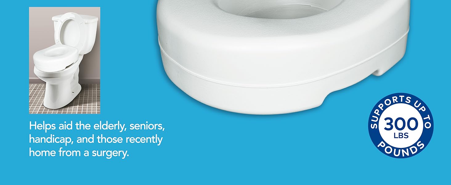Toilet riser that adds 5.5 inches of height to your toilet to aid the elderly, seniors, handicap