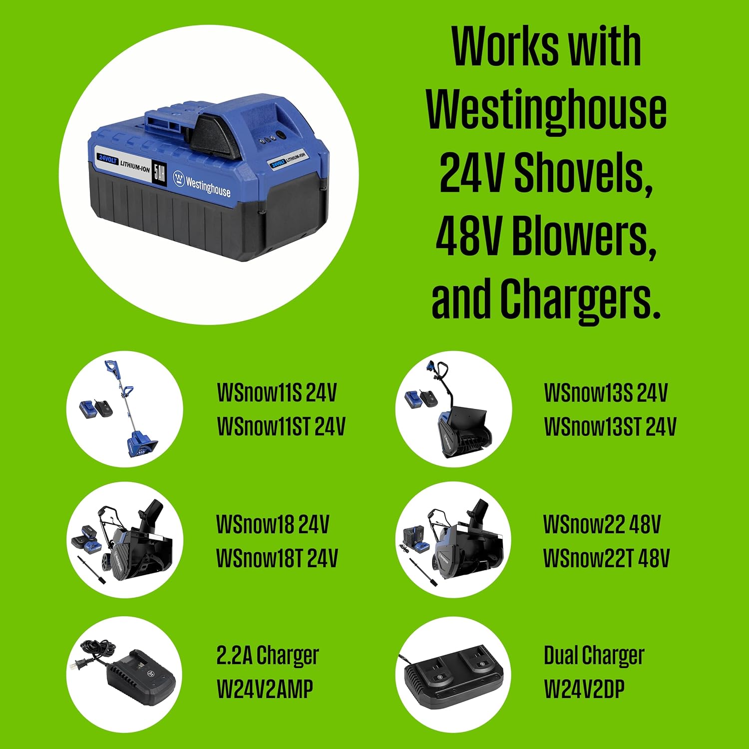Westinghouse WSnow13S 24V Cordless Snow Shovel 13 Inch Kit, 24V 4Ah Battery, Fast Charger, Electric Snow Shovel with 20ft Throwing Distance, plows 300lbs/min, Compatible with Snow Joe Batteries