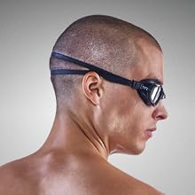 Image of back of pool goggles with text reading peripheral view.