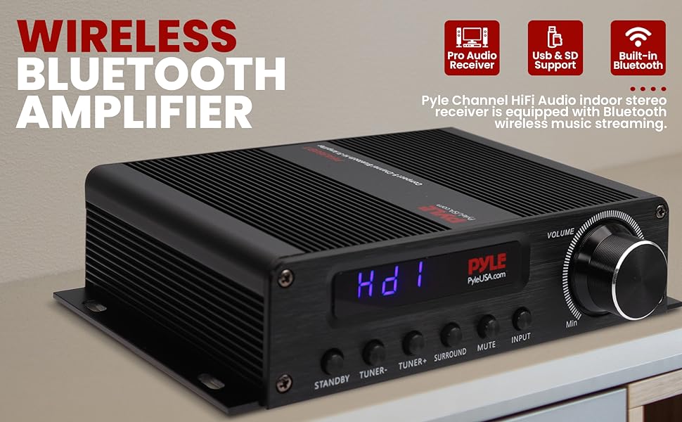 Wireless Bluetooth Home Audio Amplifier;Amplifier;Home Audio;Bluetooth;Wireless;Pyle;Stereo;