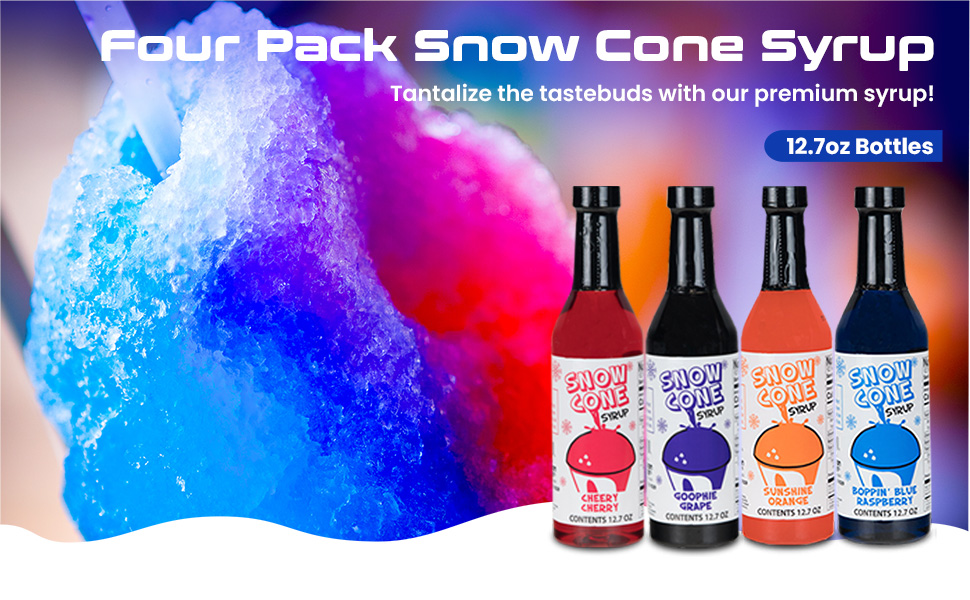 Snow Cone Syrup 12.7oz Four Pack Blue Raspberry Cherry Grape Orange