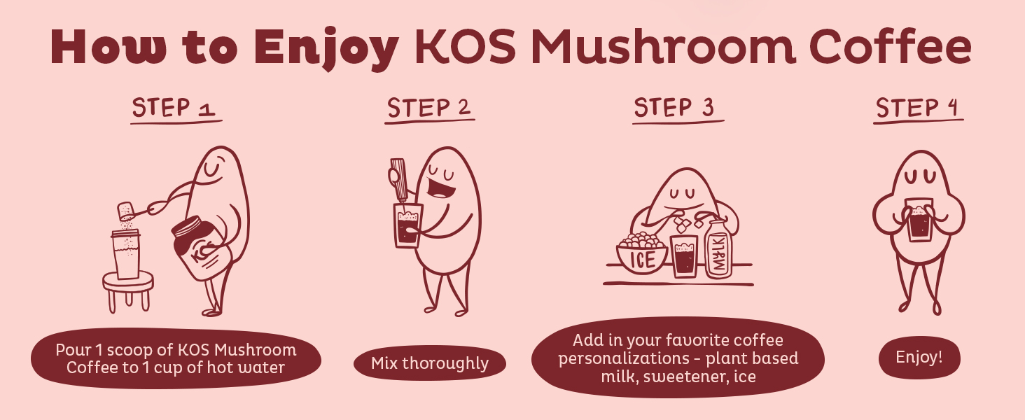 KOS Mushroom Coffee - USDA Certified Organic - Dark Chocolate Mocha Flavor - Mushroom Coffee Latte