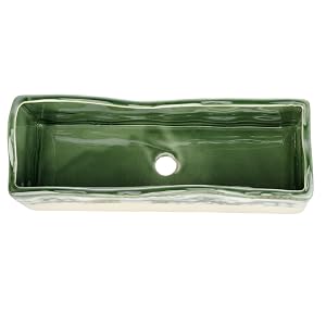 Beige Green Ceramic Glazed Rectangular Succulent Planter Pot