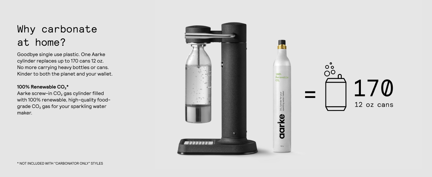 Aarke 100% renewable CO2 cylinder replaces up to 170 12 oz. cans