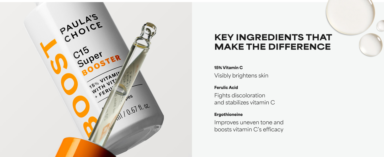 C15 Super Booster dullness uneven tone vitamin c brightening glow serum skin care paulas choice