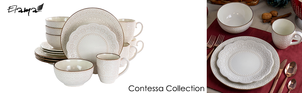 dinnerware set lace ivory cream white stoneware 16 piece service for 4 embossed dish plate scalloped