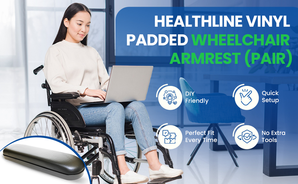Healthline Padded Armrest For Wheelchairs Vinyl Pair, Universal Arm Pads Replacement