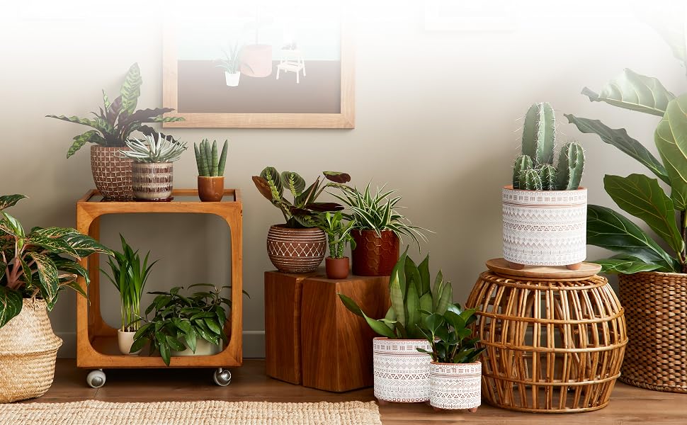 Geometric Pattern Planter Pot with Drainage Hole