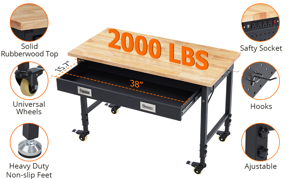 48" x 24" Adjustable Workbench 2000 Lbs