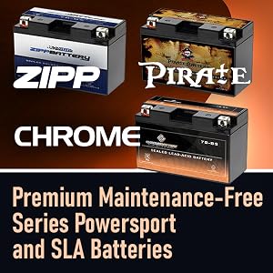 Zipp, Pirate, Chrome Standard Performance Power Sports and SLA Batteries