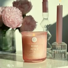 DW Home peony petals scented candle with clean blend wax for smooth, even burn