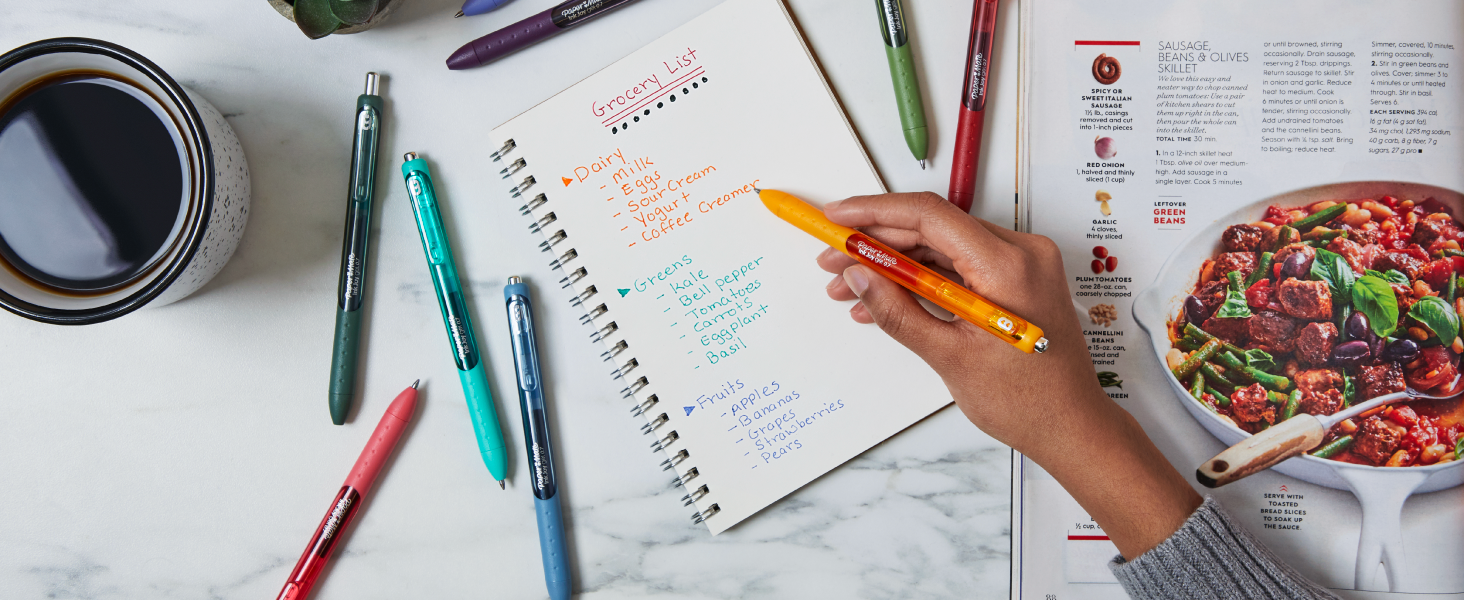 lifestyle grocery list kitchen writing cookbook coffee inkjoy gel hand writing nice pen journal
