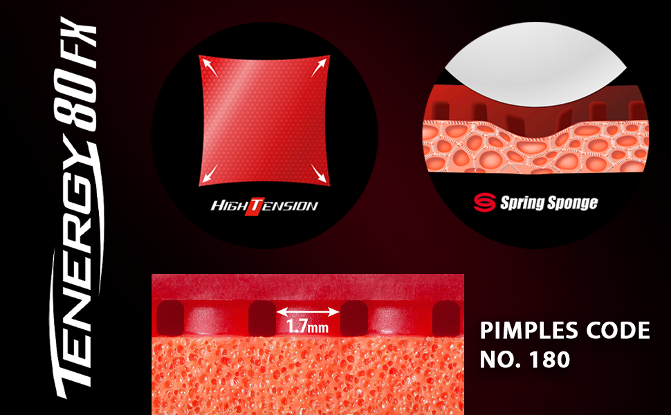 High Tension Spring Sponge pimples code no. 180 Tenergy 80 FX