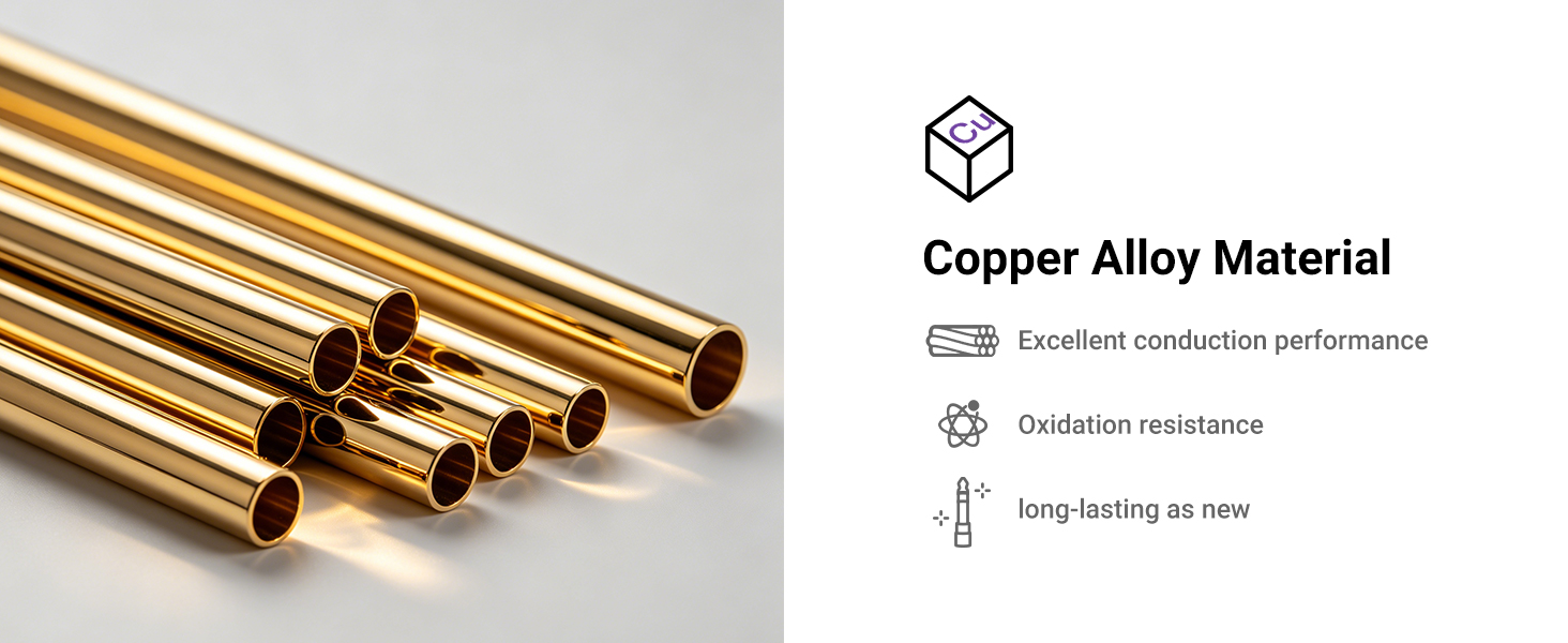 Several copper alloy pipes or tubes in various lengths