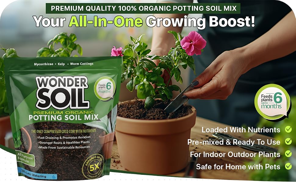 organic pottig soil mix premium indoor outdoor garden plants worm castings kelp mycorrhizae coco