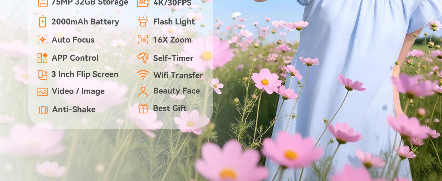 4k digital camera for teenagers photography autofocus pink foldable flip screen