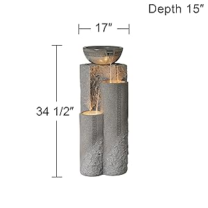 Bowl and Pillar 34 1/2&amp;#34; High Modern Fountain with LED Lights