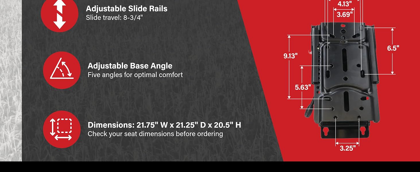 Seat features and dimensions