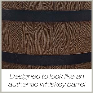 designed to look like an authentic whiskey barrel