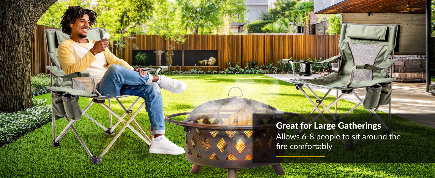 Great for large gatherings allows 6-8 people to sit around the fire comfortably