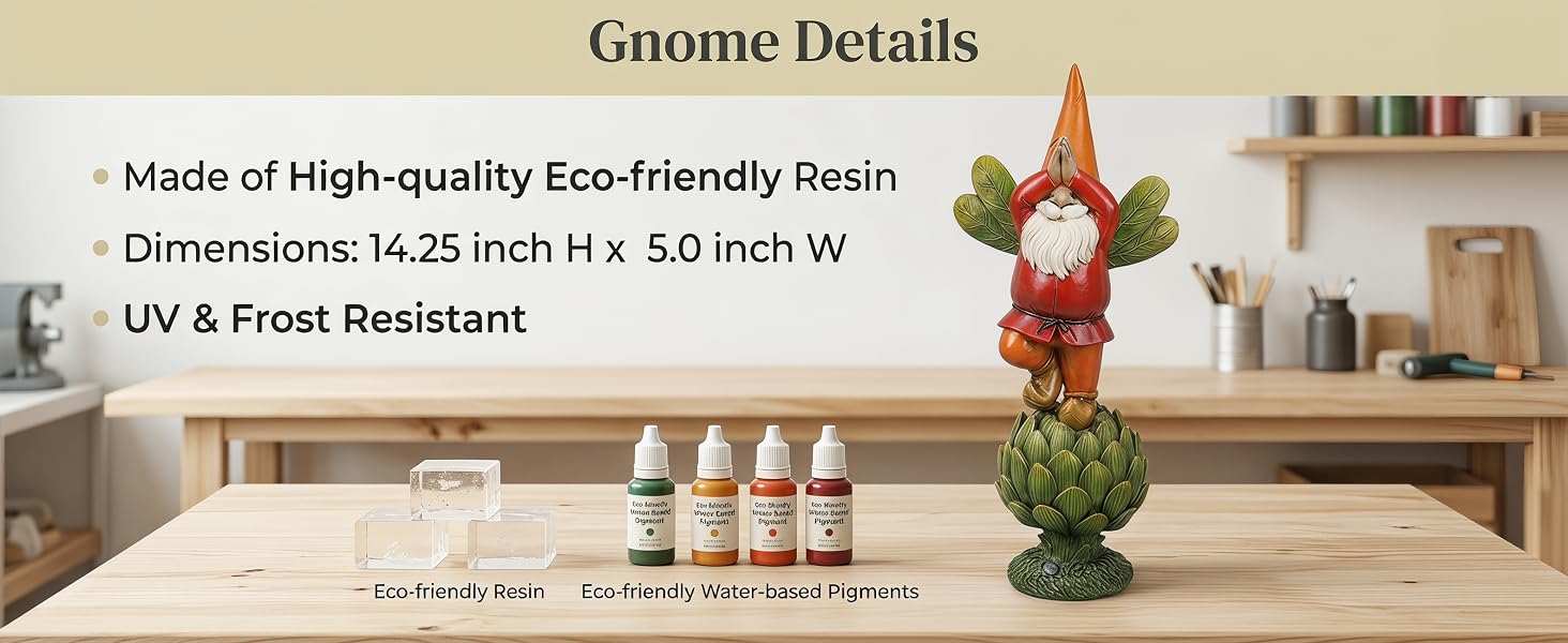 Garden Gnome Standing on Mushroom, Outdoor Decor for Yard &amp;amp; Patio