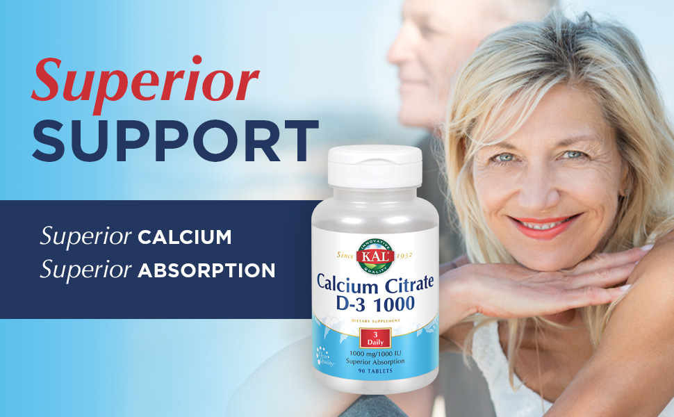 KAL Calcium Citrate D-3 1000 Healthy Teeth &amp; Bone Support Lab Verified 90 Tablets