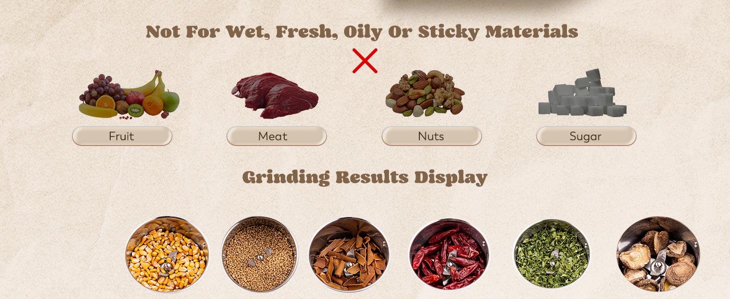 Not suitable for wet, fresh, oily or sticky materials