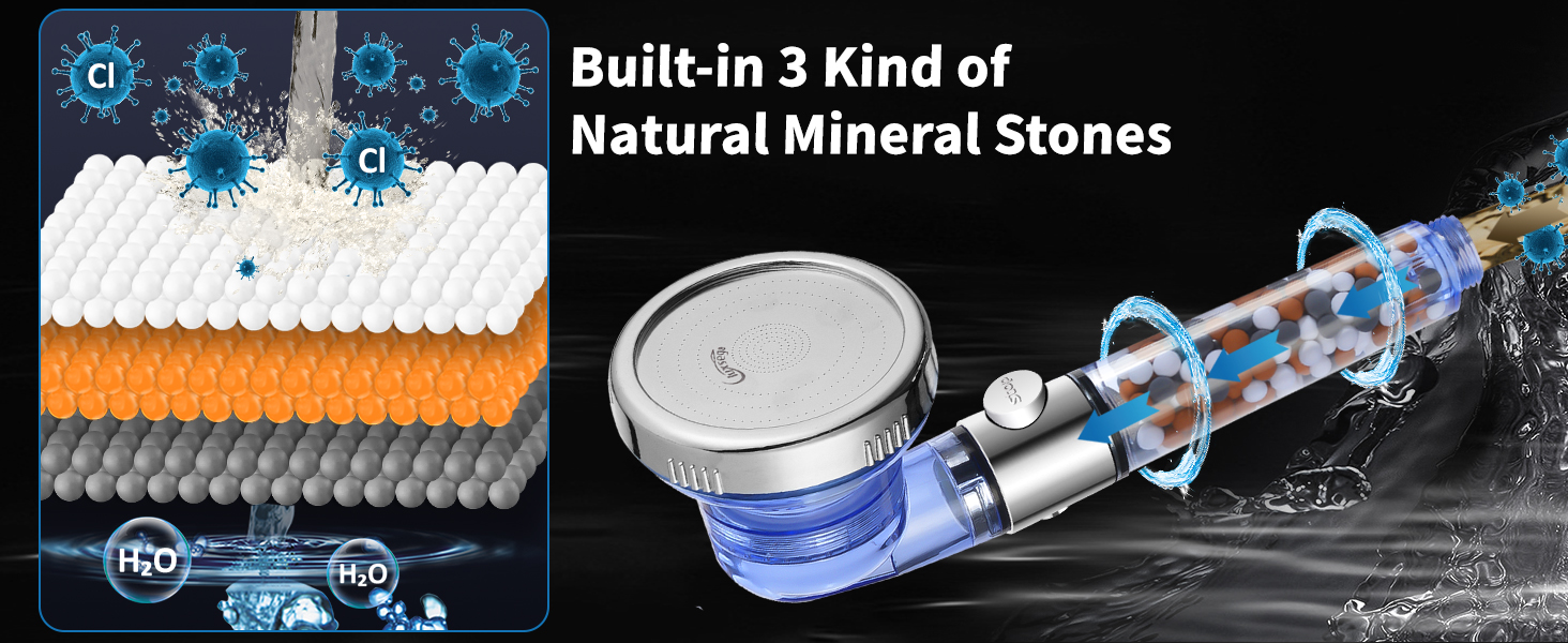Luxsego filtered shower head built-in 3 kind of Natural mineral stones