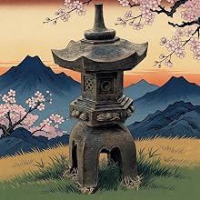 A tranquil Japanese rock garden with carefully arranged stones, soft green ground cover, and a woode