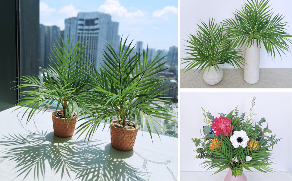 2 pcs Artificial Tropical Areca Palm Leaf Bushes