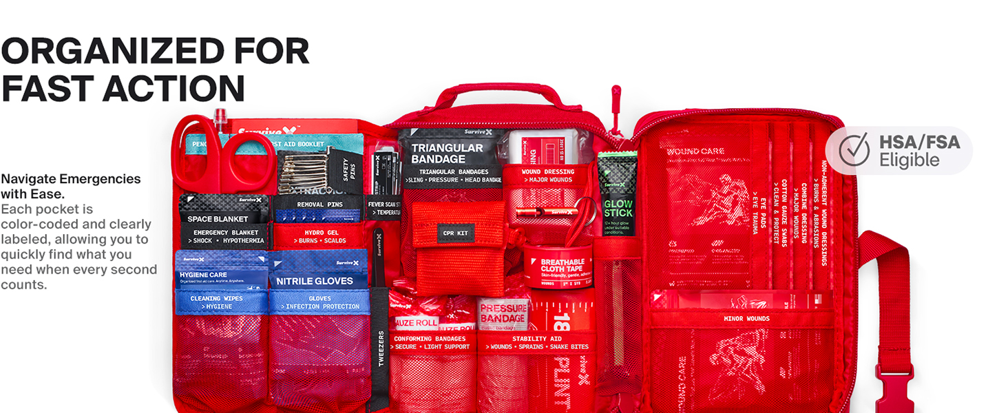 Large First Aid Kit for Car, Travel &amp;amp;amp; Home - Emergency Kit for Hiking, Camping, Outdoors