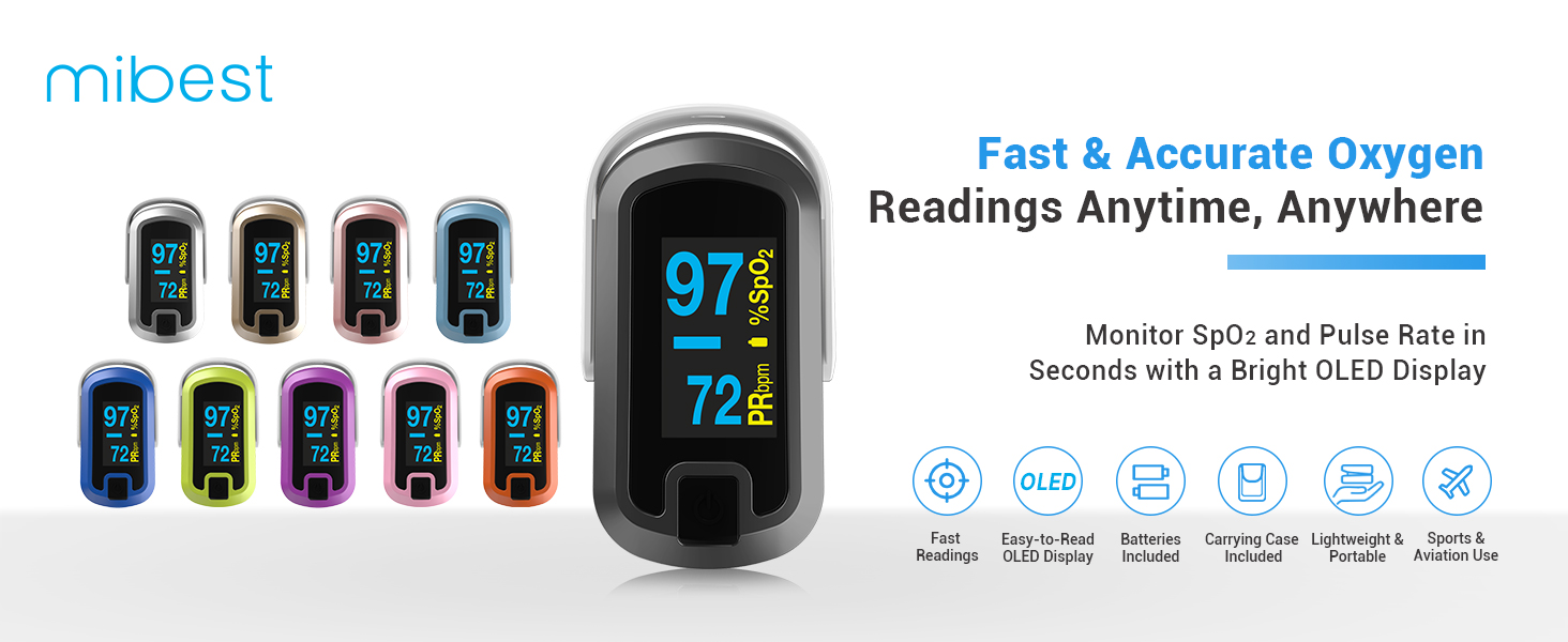 Mibest fingertip pulse oximeter with OLED display